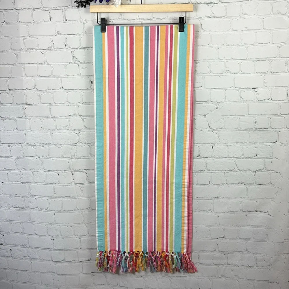 PIER 1 Pastel Striped Table Runner with Fringe Bottom 14